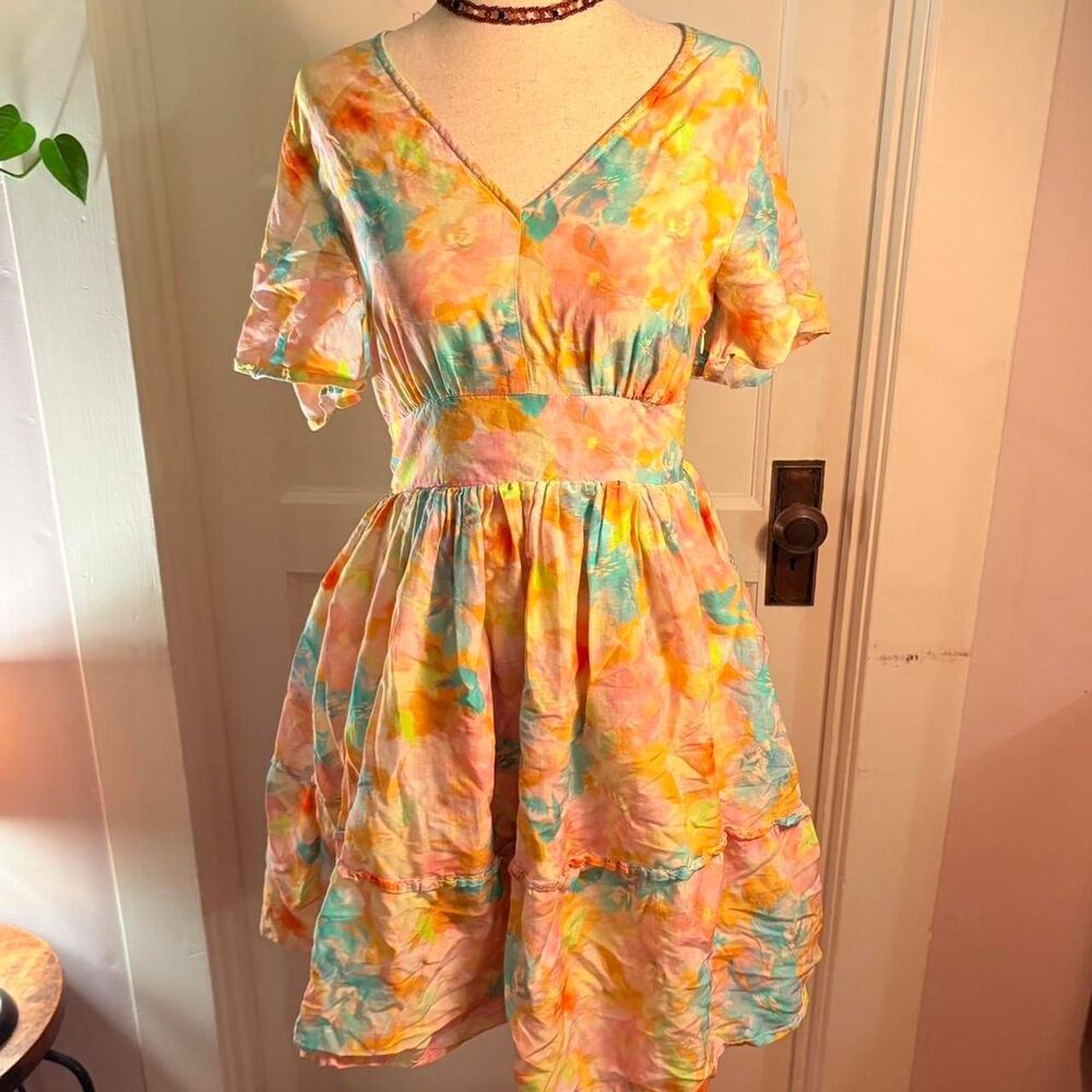 Roller Rabbit mini dress with floral print. Cotton and silk blend.  Size XS.